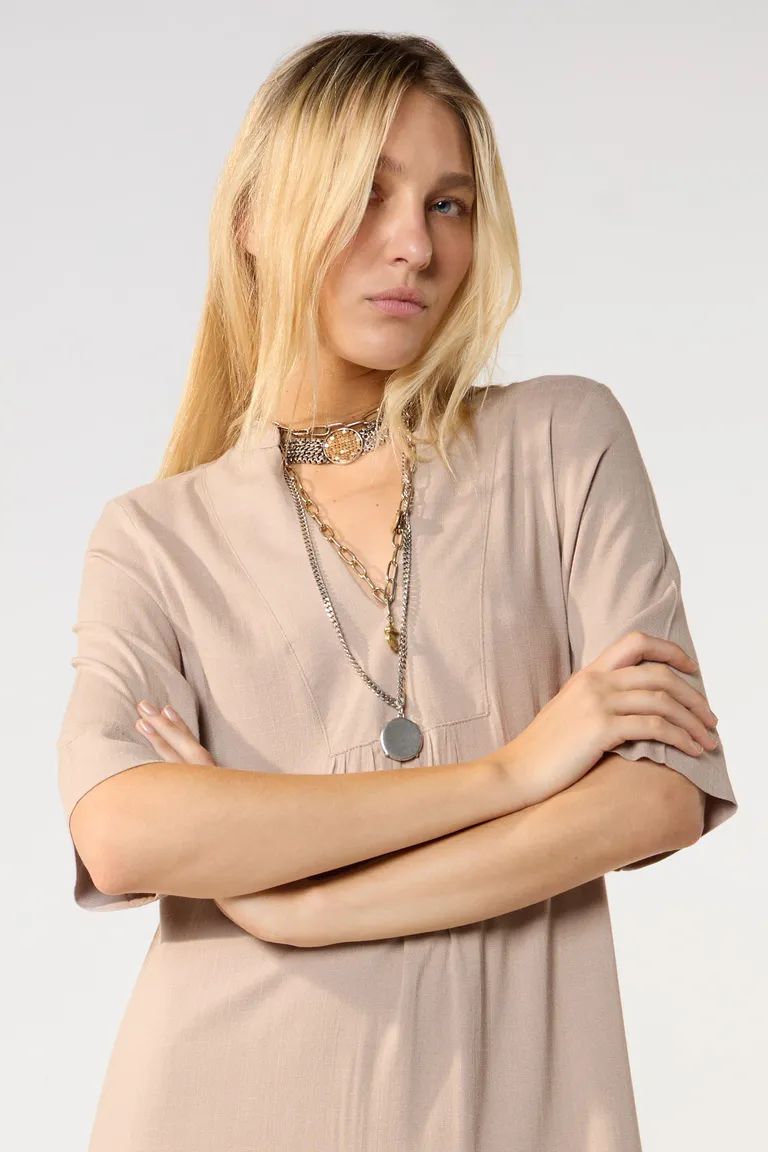 Vestido largo de algodón con cuello mao y mangas cortas para mujer de Cuesta Blanca en Vestidos para argentina