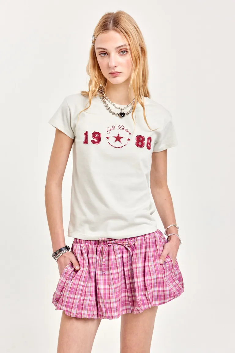 Falda corta de poplín escocés con silueta tipo balloon y tiro bajo de 47 Street en Faldas para argentina