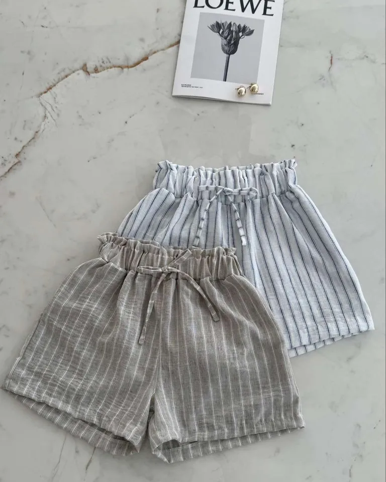 Shorts de lino rayado con tiritas y bolsillo, prácticos y elegantes para el día a día de Hesed en Shorts para argentina
