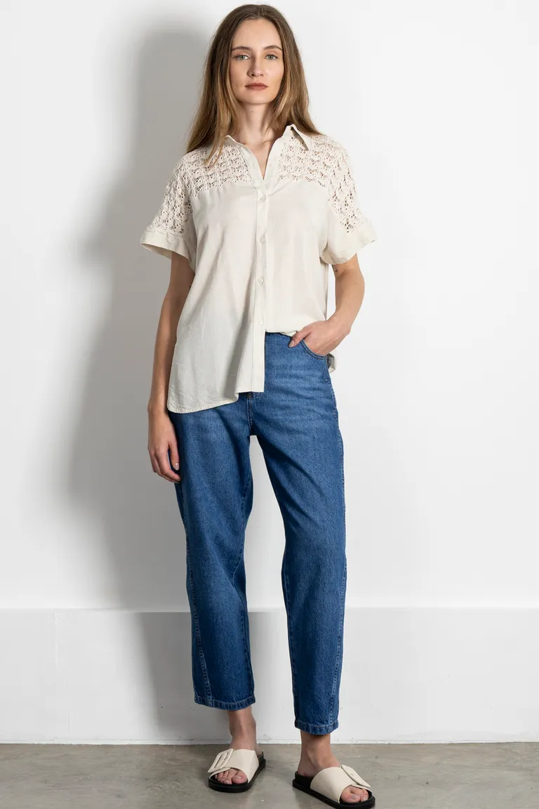 Camisa de lino de manga corta con detalles en tela de fantasía de Kill en Camisas para argentina