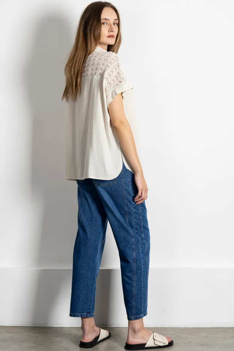 Camisa de lino de manga corta con detalles en tela de fantasía de Kill en Camisas para argentina