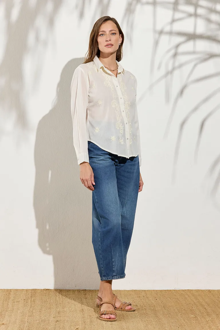 Camisa de manga larga con bordados frontales y cierre de botones de Indiastyle en Camisas para argentina