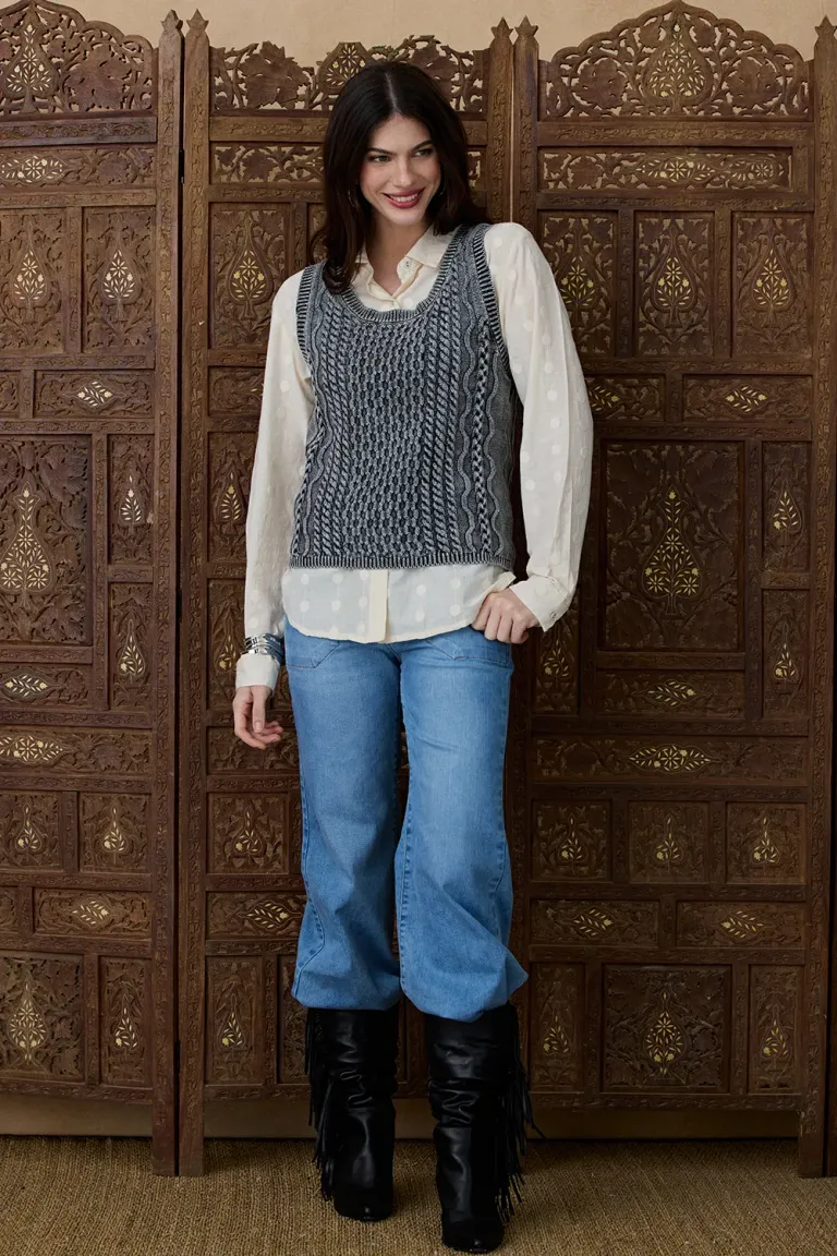 Chaleco sin mangas tejido con diseño de trenzas y cuello redondo para mujer de Indiastyle en Chalecos para argentina