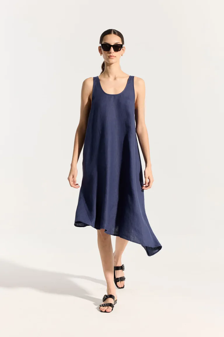 Vestido de lino largo y amplio con acabado suavizado y diseño irregular de Portsaid en Vestidos para argentina