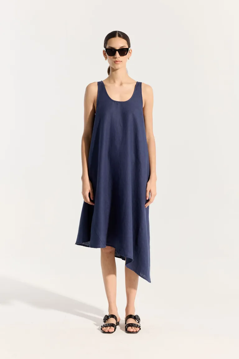 Vestido de lino largo y amplio con acabado suavizado y diseño irregular de Portsaid en Vestidos para argentina