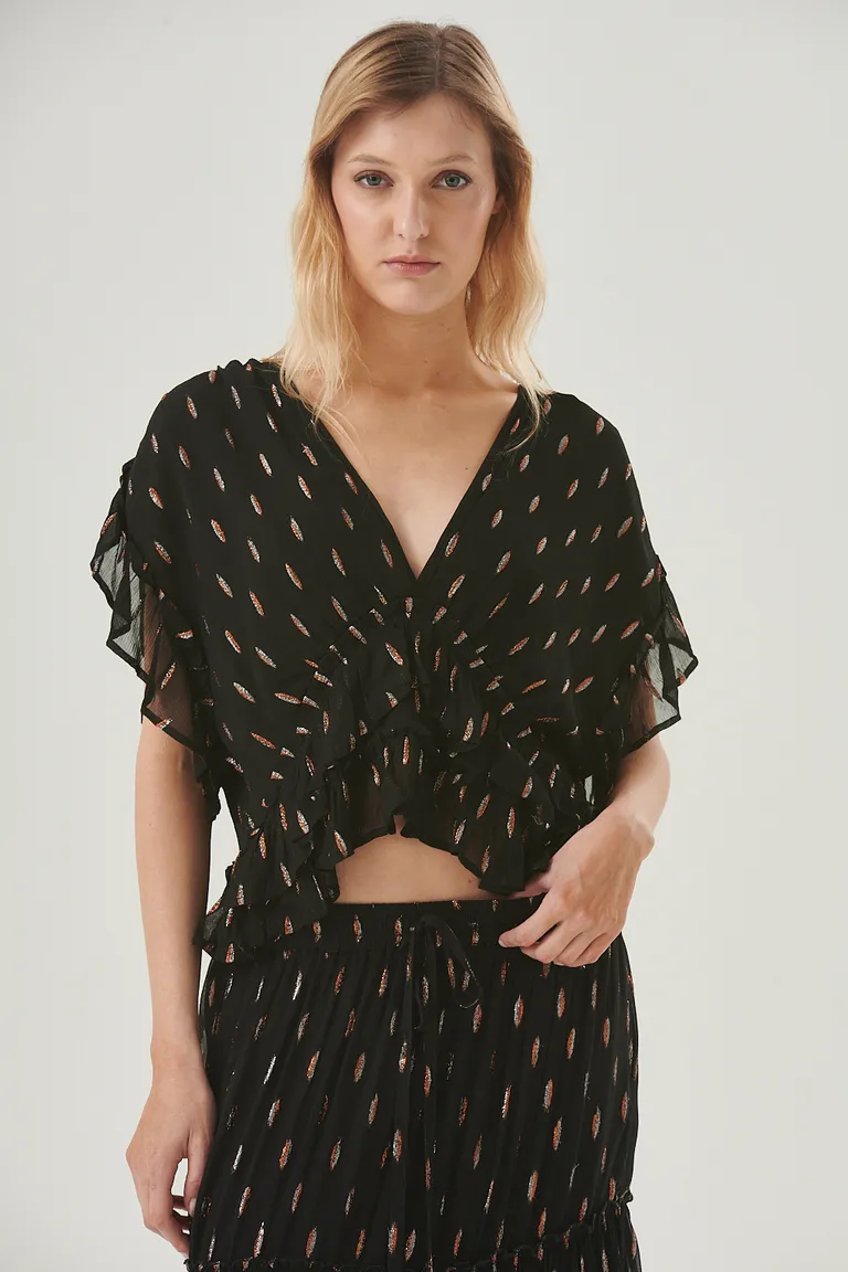 Blusa de diseño elegante y femenino con detalles en hilos de lurex de Sweet en Blusas para argentina