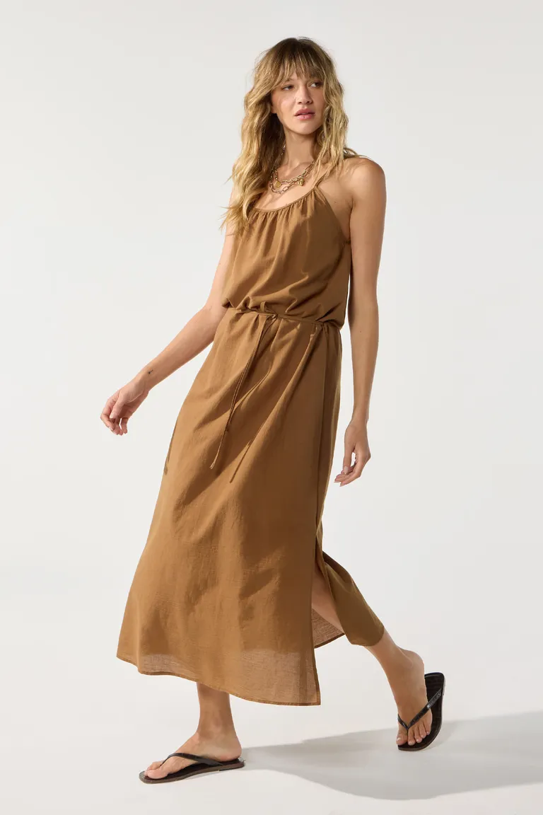 Vestido largo de algodón con escote en U y lazo ajustable de Cuesta Blanca en Vestidos para argentina