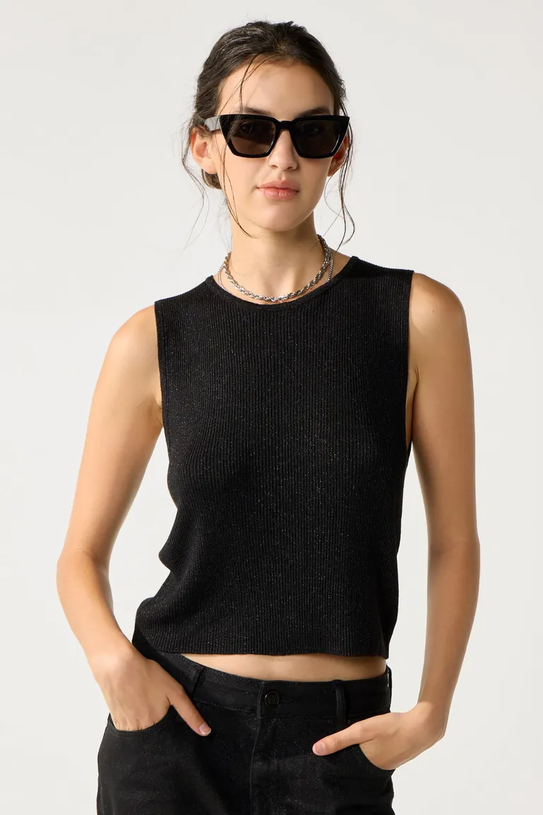 Musculosa negra de punto morley para mujer de Cuesta Blanca en Tops para argentina