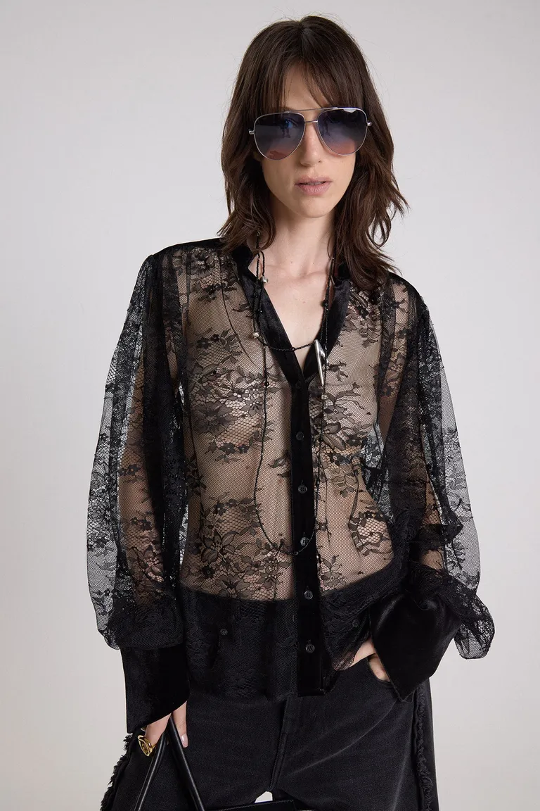 Camisa de encaje con mangas amplias cuello y puños definidos y cartera con botones de Maria Cher en Camisas para argentina