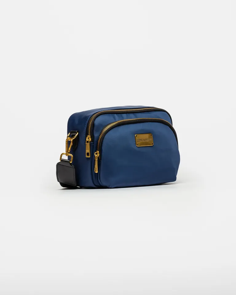 Mini bolso azul marino de nylon con cierres dorados y logo - Accesorio de moda urbano y deportivo de Prüne en Bolsos y Carteras para argentina