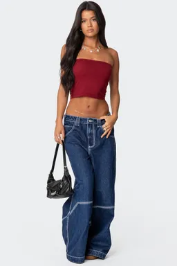 Jeans tiro bajo costura contraste de Edikted en Pantalones para argentina