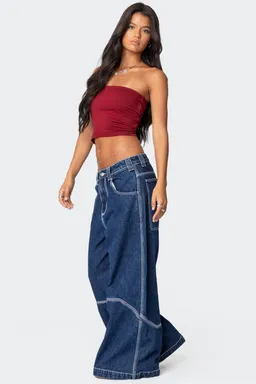 Jeans tiro bajo costura contraste de Edikted en Pantalones para argentina