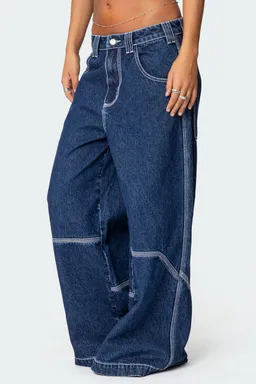 Jeans tiro bajo costura contraste de Edikted en Pantalones para argentina