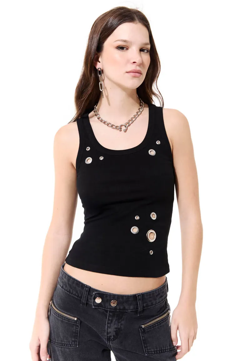 Musculosa de algodón con detalles metálicos en color negro para mujer de 47 Street en Tops para argentina