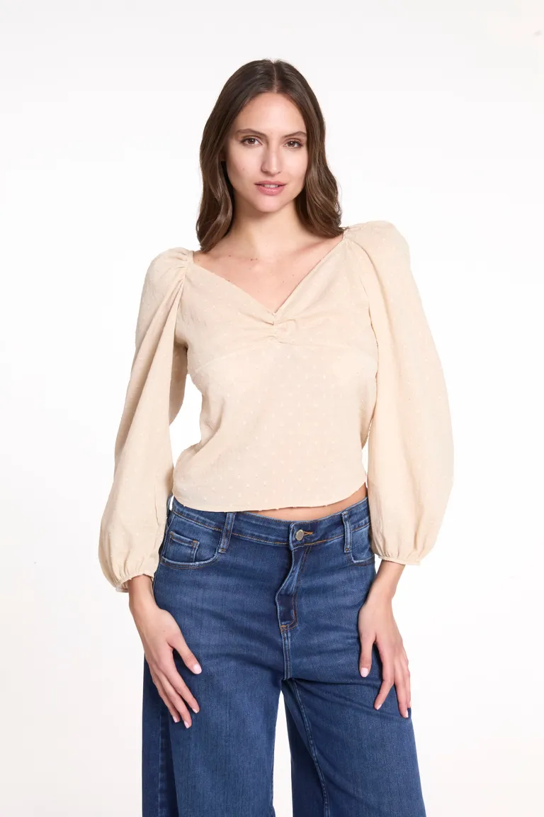Blusa de Mangas Largas con Estilo Balón y Escote Corazón de Justaosadia en Blusas para argentina