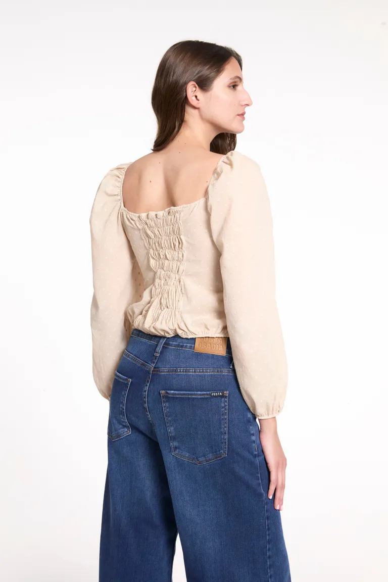 Blusa de Mangas Largas con Estilo Balón y Escote Corazón de Justaosadia en Blusas para argentina