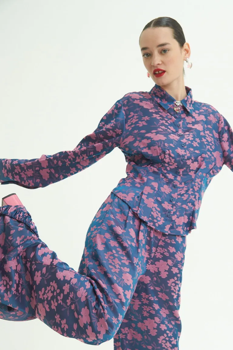 Camisa de manga larga con estampado floral en tela jacquard satinada y ajuste personalizable de Las Pepas en Camisas para argentina