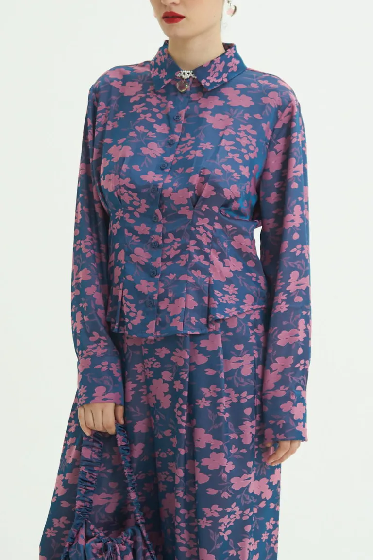Camisa de manga larga con estampado floral en tela jacquard satinada y ajuste personalizable de Las Pepas en Camisas para argentina