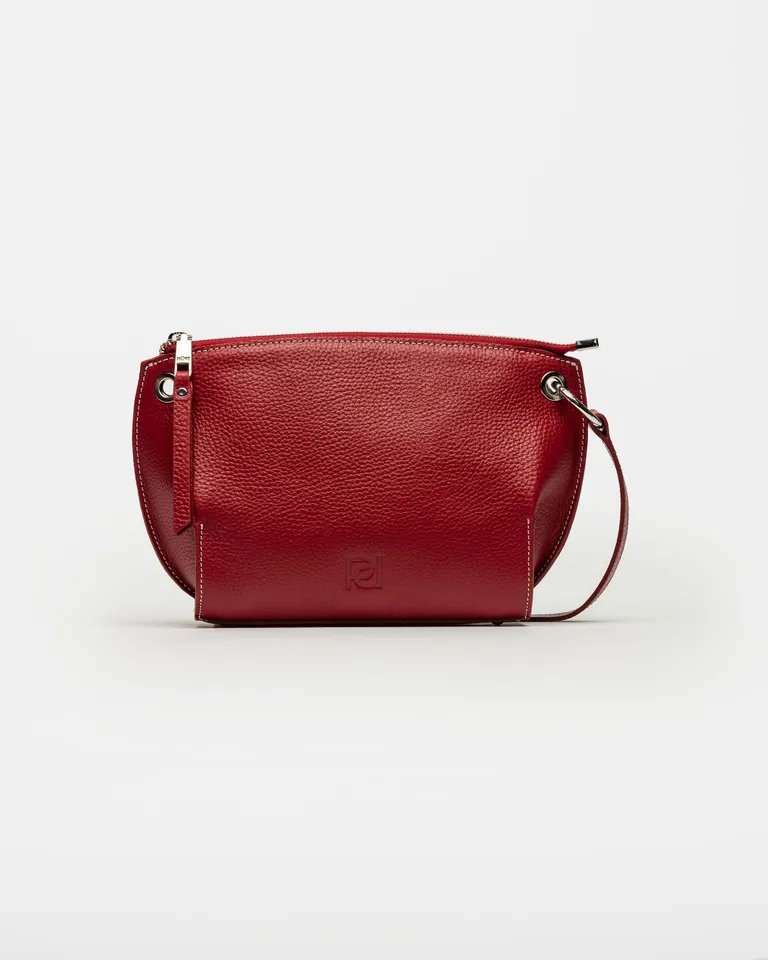 Cartera de cuero graneado de líneas curvas en un elegante tono rojo de Prüne en Bolsos y Carteras para argentina