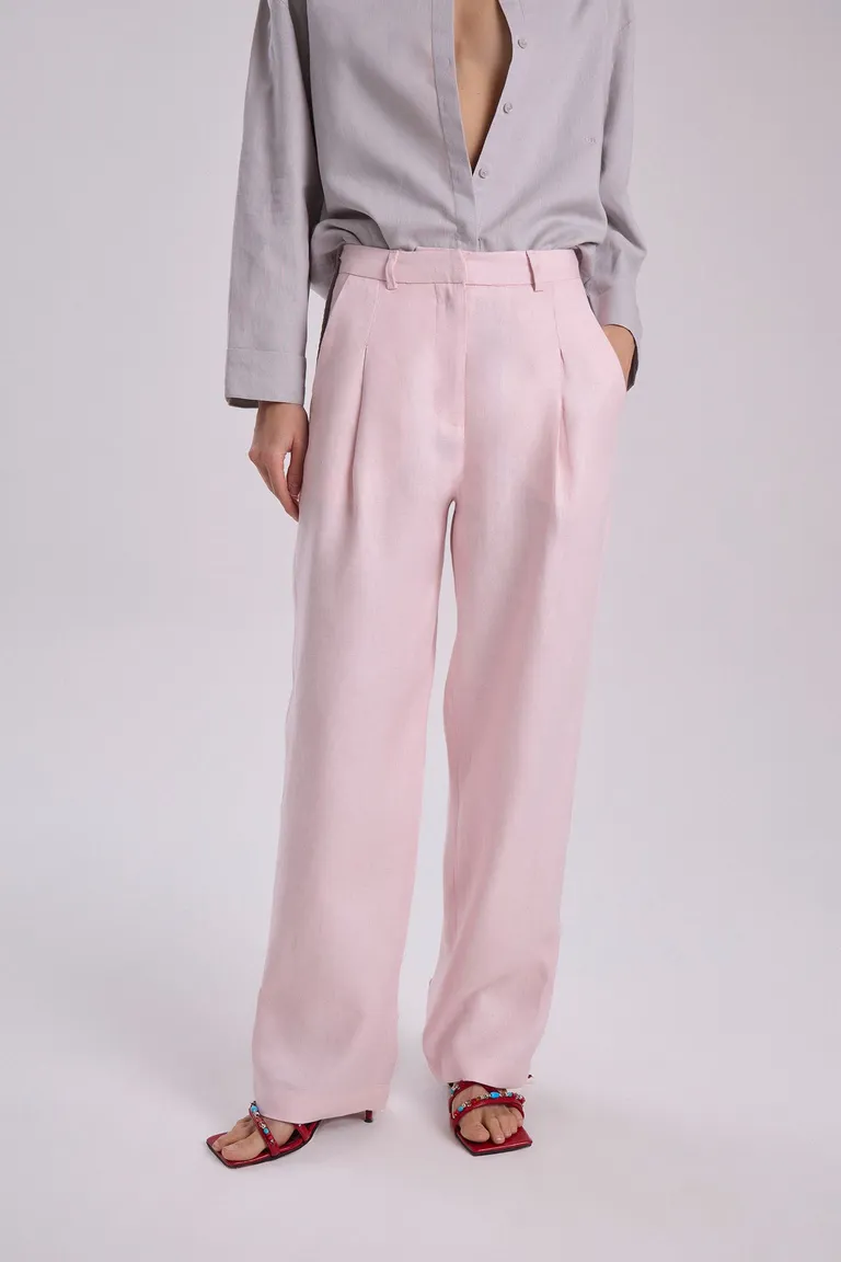 Pantalón estilo sastrero de lino rosa para mujer de Maria Cher en Pantalones para argentina