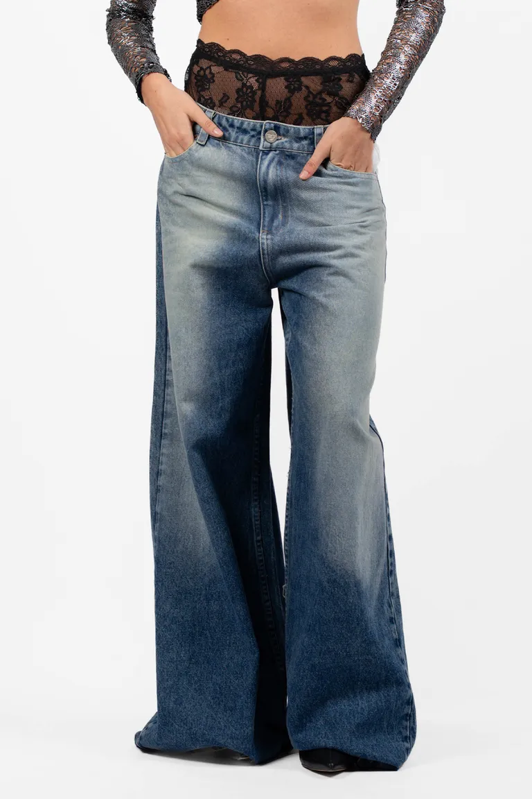 Pantalón wide leg de denim azul con cierre y botón personalizado de Top White en Pantalones para argentina