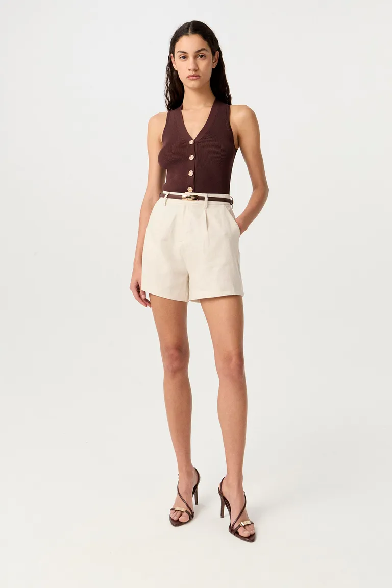 Shorts de lino y algodón de tiro alto y calce relajado para mujer de Markova en Shorts para argentina