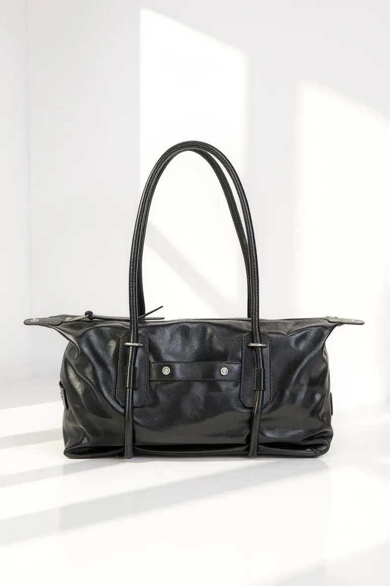 Cartera de cuero negra con fuelles y cierre, perfecta para el día a día de Maria Cher en Bolsos y Carteras para argentina