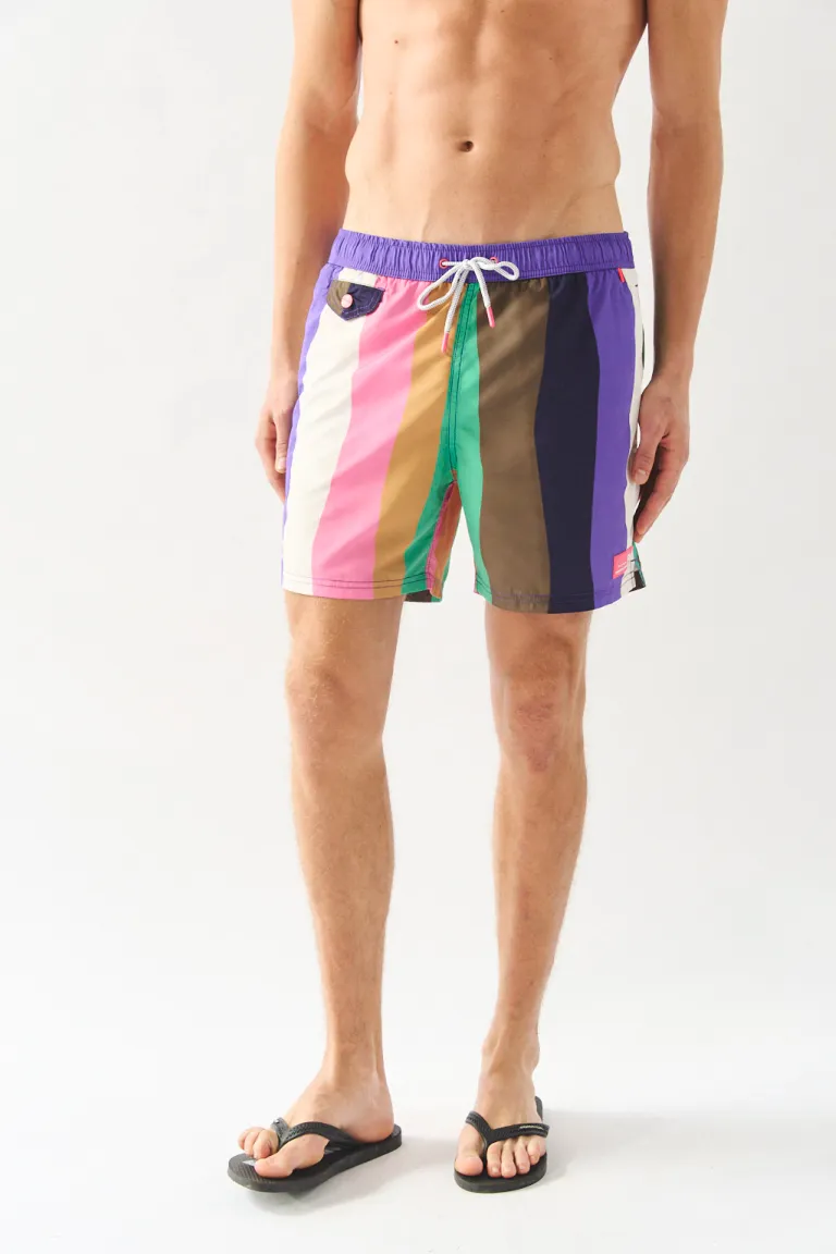 Short de baño para hombre con estampado rayado en multicolor y cintura ajustable de Bensimon en Trajes de Baño para argentina