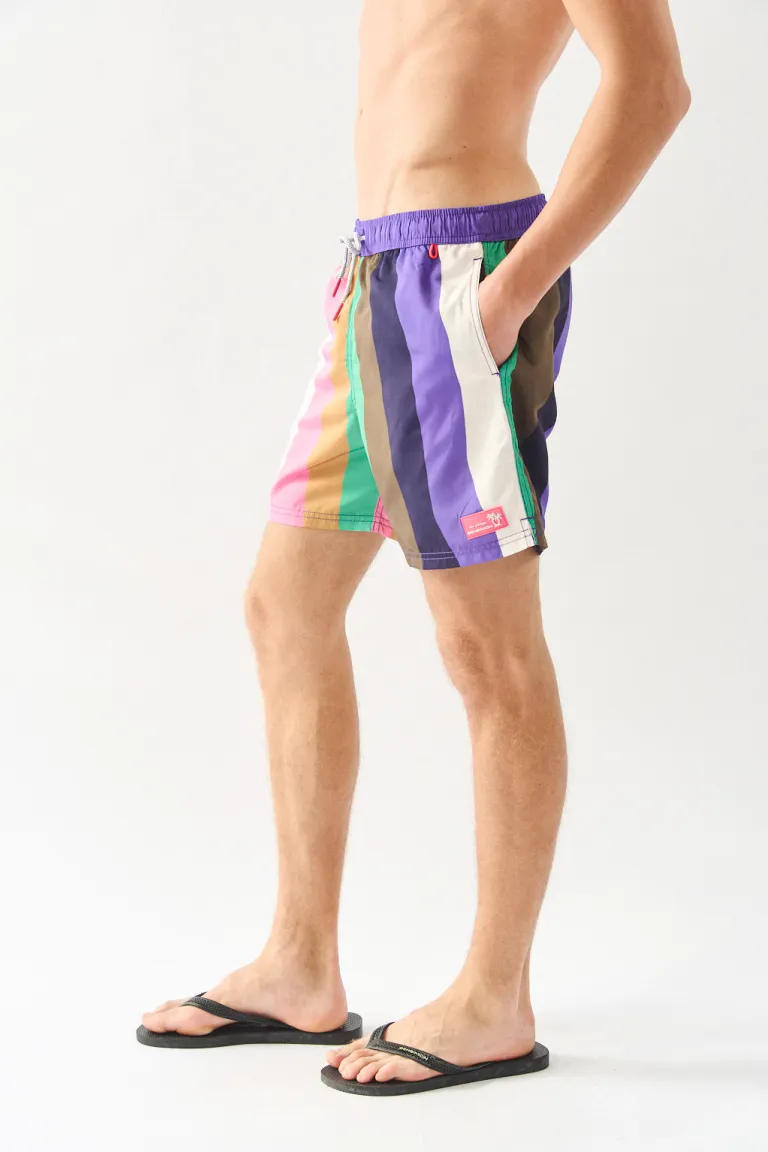 Short de baño para hombre con estampado rayado en multicolor y cintura ajustable de Bensimon en Trajes de Baño para argentina