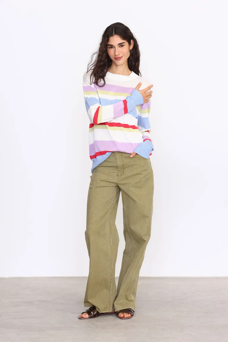 Sweater tejido punto jersey con diseño rayado multicolor manga larga cuello redondo de Yagmour en Buzos y Sweaters para argentina