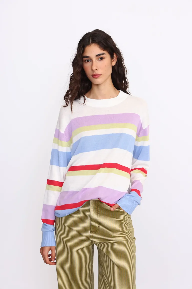 Sweater tejido punto jersey con diseño rayado multicolor manga larga cuello redondo de Yagmour en Buzos y Sweaters para argentina