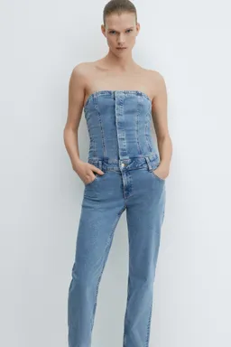 Mono denim strapless de Mango en Monos para argentina