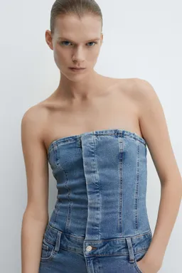 Mono denim strapless de Mango en Monos para argentina