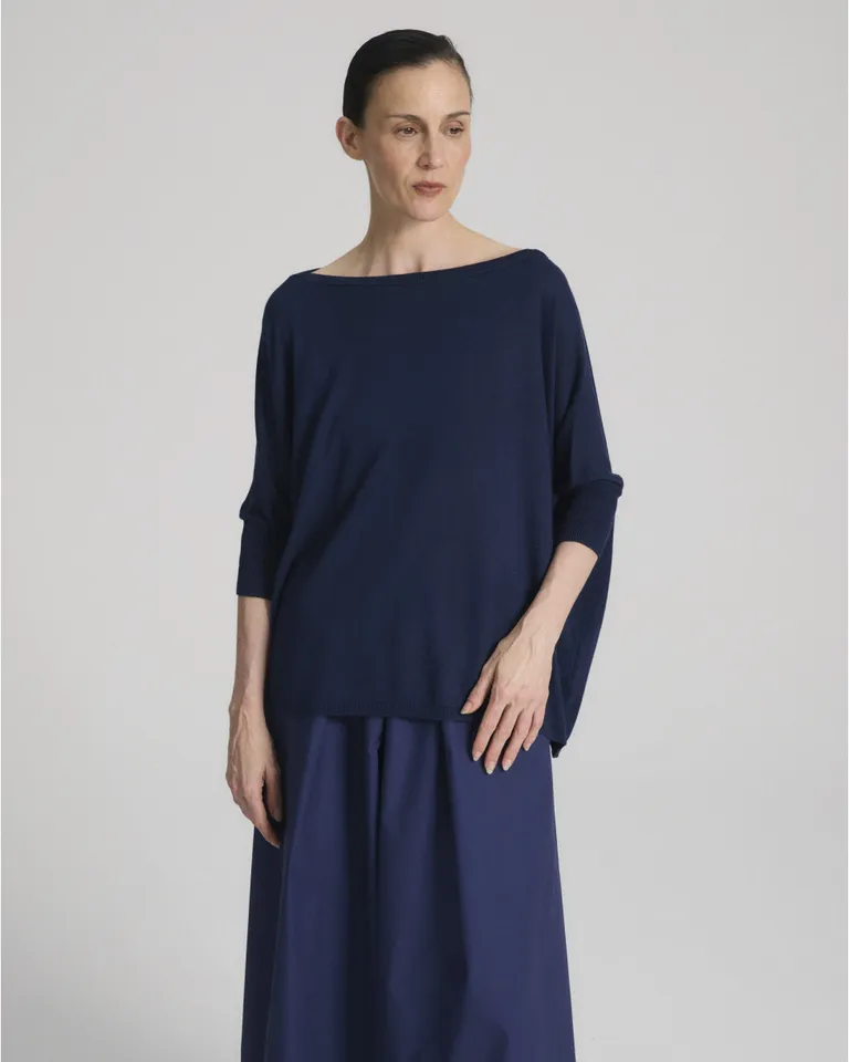 Sweater holgado de mangas cortas con diseño de cuello redondo y silueta amplia de Blue Sheep en Buzos y Sweaters para argentina