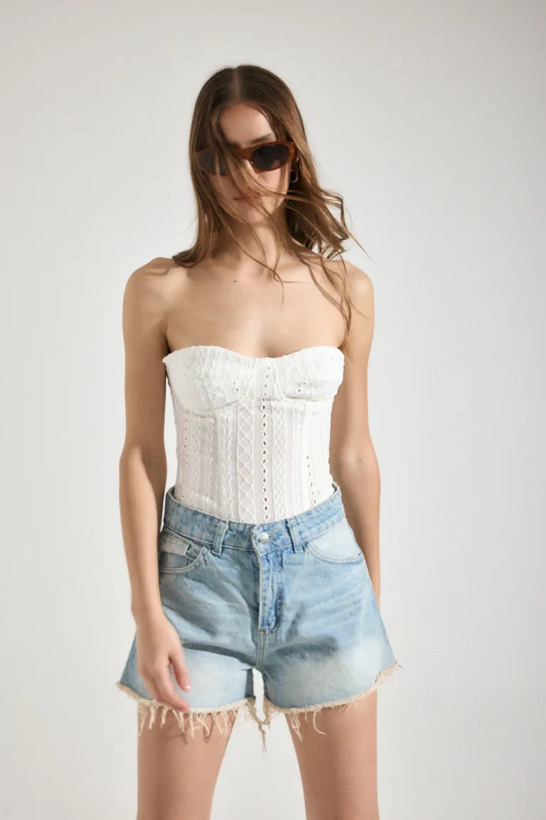 Top sin tirantes de encaje marrón, diseño strapless para mujer de Audaz en Tops para argentina