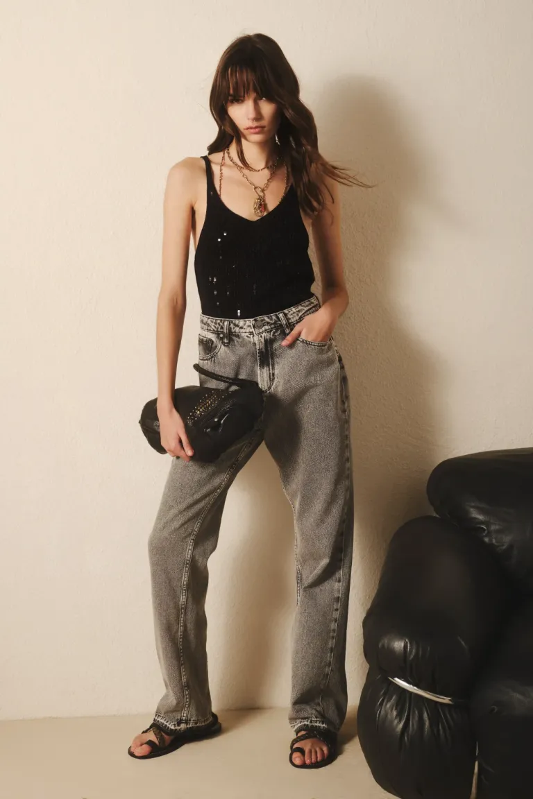 Pantalón de tiro alto en denim grisáceo con detalles distintivos de Rapsodia en Pantalones para argentina