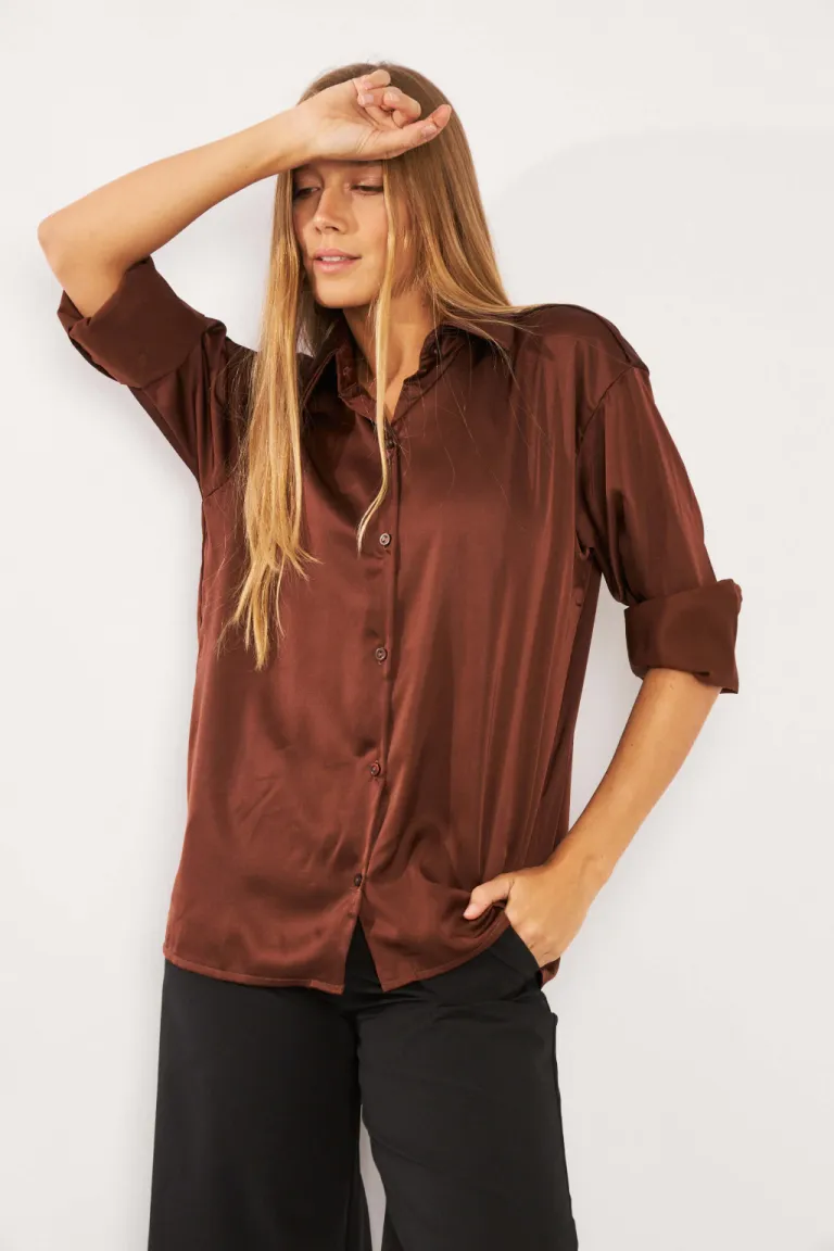 Camisa de seda de manga 3/4 con espalda abierta para mujer de Belle en Camisas para argentina
