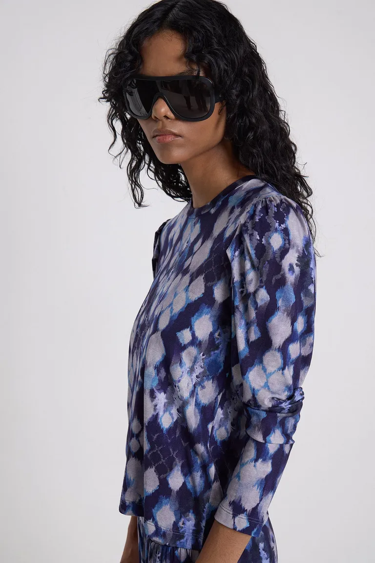 Conjunto de blusa de mangas fruncidas y pantalón de pierna ancha con estampado geométrico de Maria Cher en Monos para argentina