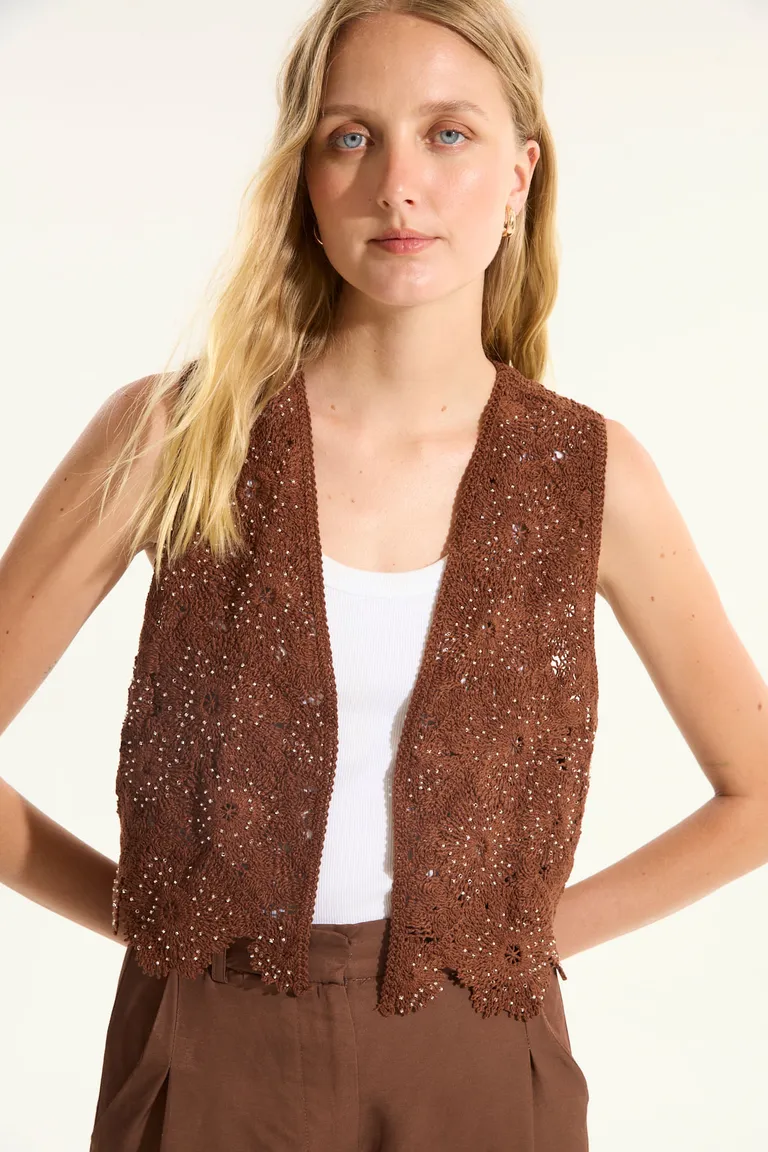 Chaleco de broderi con aplicaciones brillantes para mujer de Portsaid en Chalecos para argentina