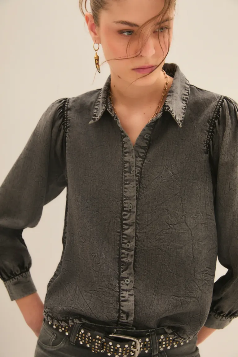 Camisa gris de estilo ballon con mangas voluminosas y diseño elegante de Rapsodia en Camisas para argentina
