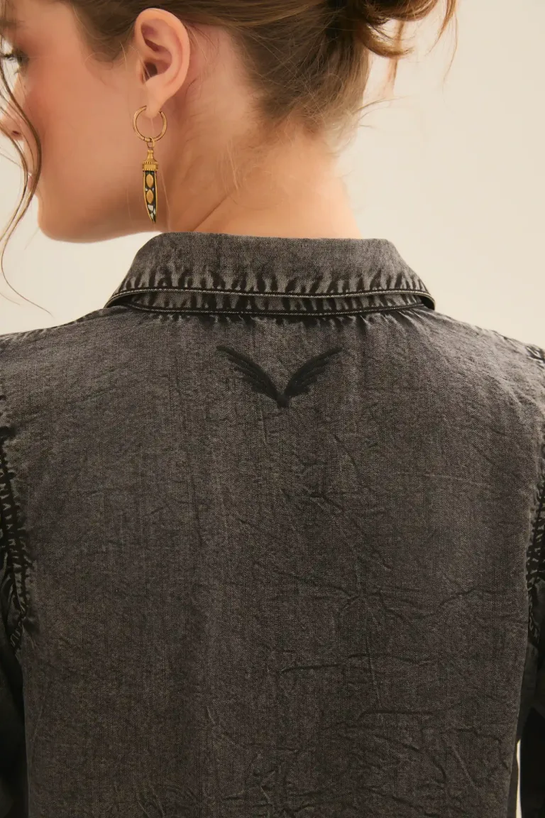 Camisa gris de estilo ballon con mangas voluminosas y diseño elegante de Rapsodia en Camisas para argentina