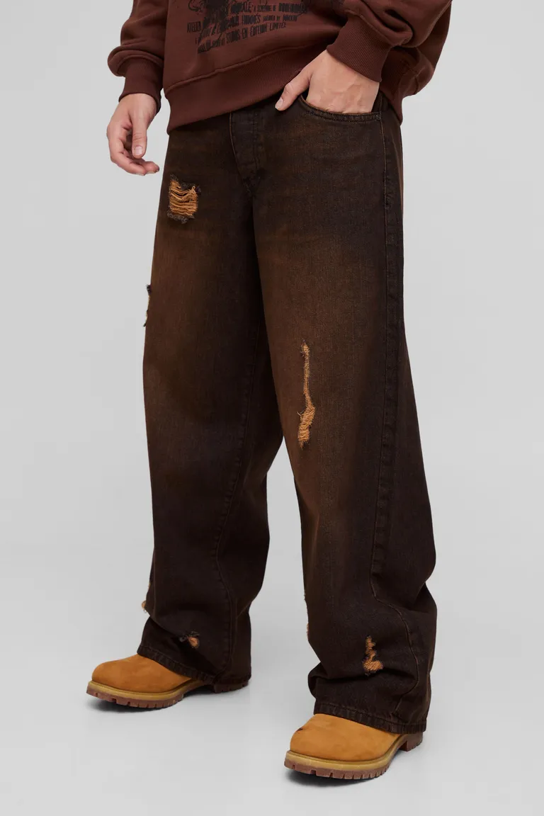 Jeans baggy rígidos teñidos marrón de Boohooman en Pantalones para argentina