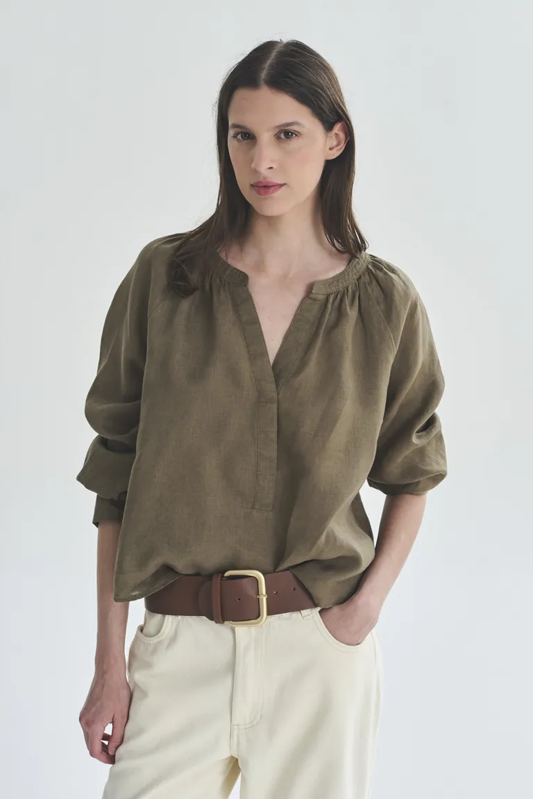 Blusa de Manga Larga con Corte Holgado en Color Verde para Mujer de Akiabara en Blusas para argentina