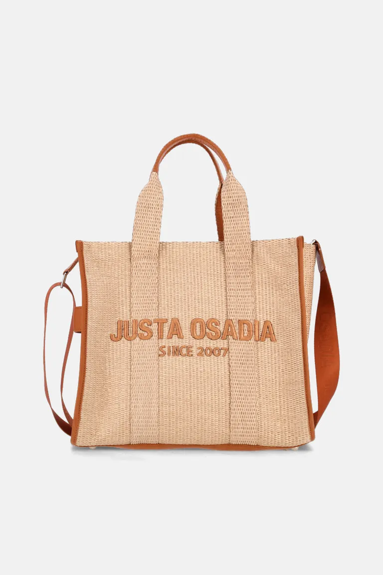 Bolso de Rafia y Cuero con Bordado Desmontable y Correa Regulable de Justaosadia en Bolsos y Carteras para argentina
