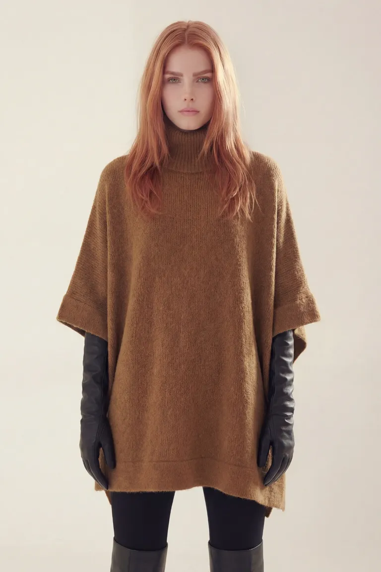 Poncho de cuello alto con corte amplio para mujer de Akiabara en Capas y Ponchos para argentina