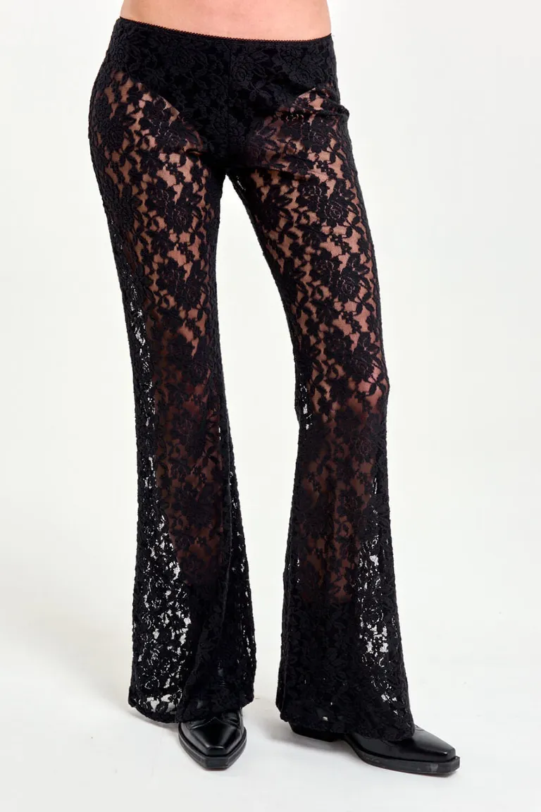 Pantalón de encaje negro de tiro bajo con cintura elástica de 47 Street en Pantalones para argentina