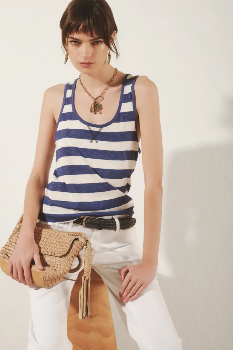 Remera de algodón con diseño de rayas azules y blancas para mujer de Rapsodia en Remeras para argentina