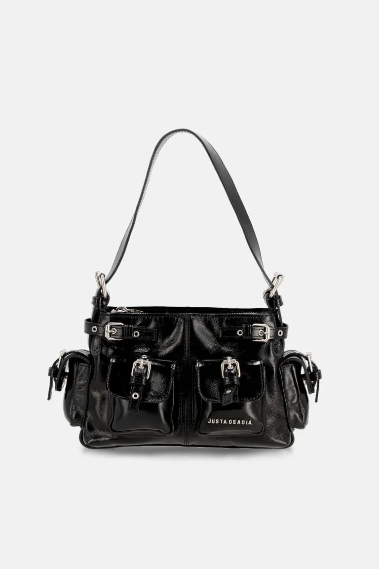 Cartera de Cuero Charol Negra con Diseño Moderno y Múltiples Compartimentos de Justaosadia en Bolsos y Carteras para argentina