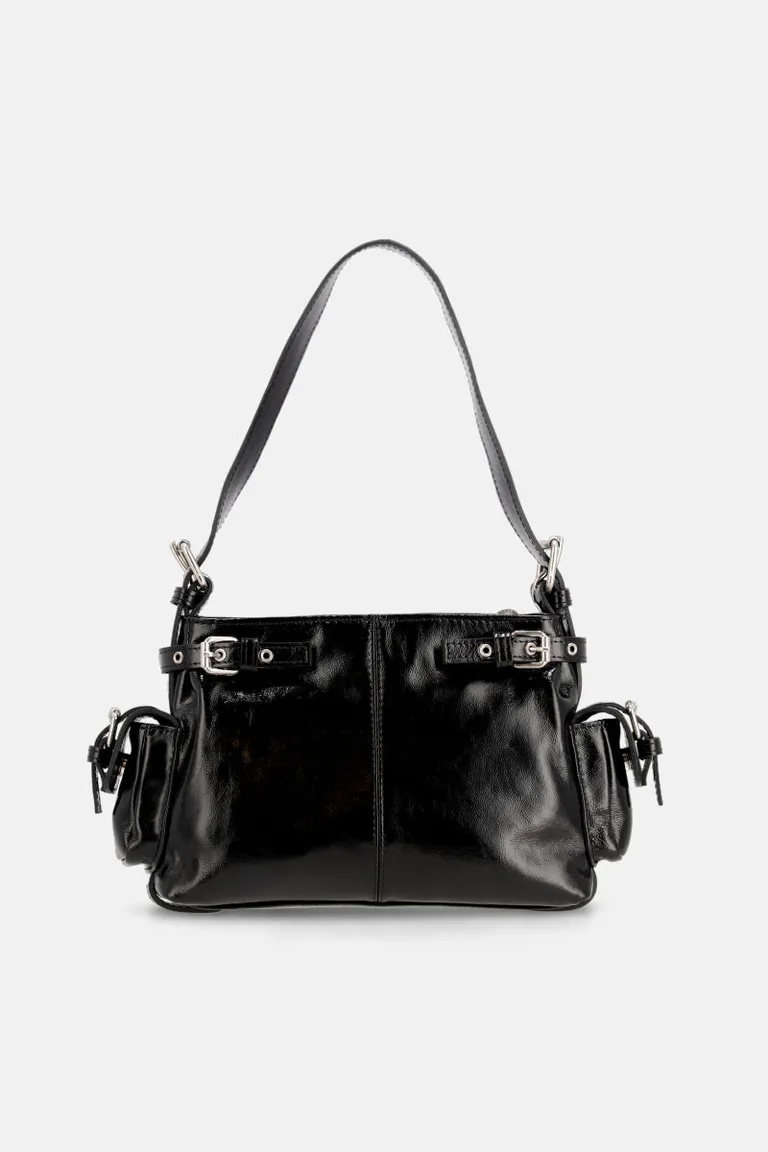 Cartera de Cuero Charol Negra con Diseño Moderno y Múltiples Compartimentos de Justaosadia en Bolsos y Carteras para argentina