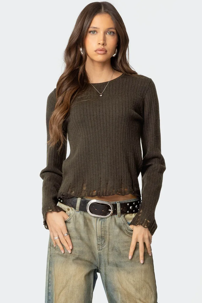 Sweater punto acanalado desgastado de Edikted en Buzos y Sweaters para argentina